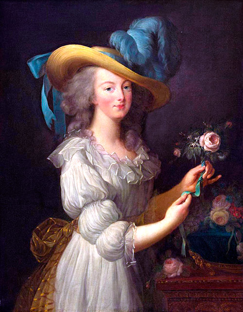 Retrato de María Antonieta con un simple vestido blanco